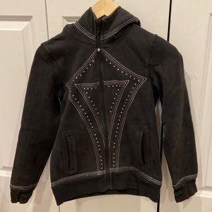 Ivivva Black Hoodie with Rhinestones and Ombré Grey Stitching